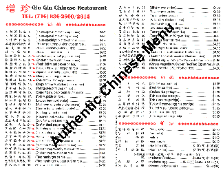 Authentic Chinese Menu